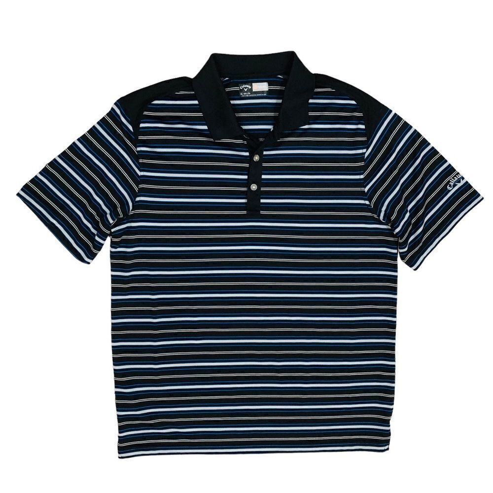 Callaway Opti-Dri Golf Polo Black Blue Gray Stripes Men’s Shirt Size XL